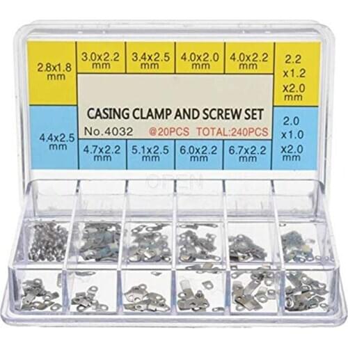 240Pcs Watch Casing Clamp Movement Adapter Securing Screw Washer Repair Part Tools with Box for ETA 2824 2836 2846