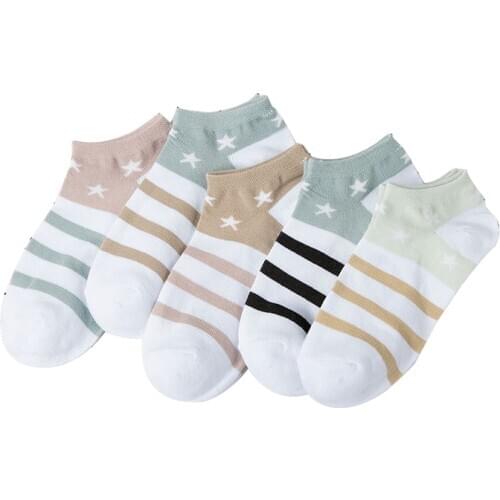 5 pairs fashion new Womens boat socks striped star shallow mouth Women socks fresh and lovely casual socks