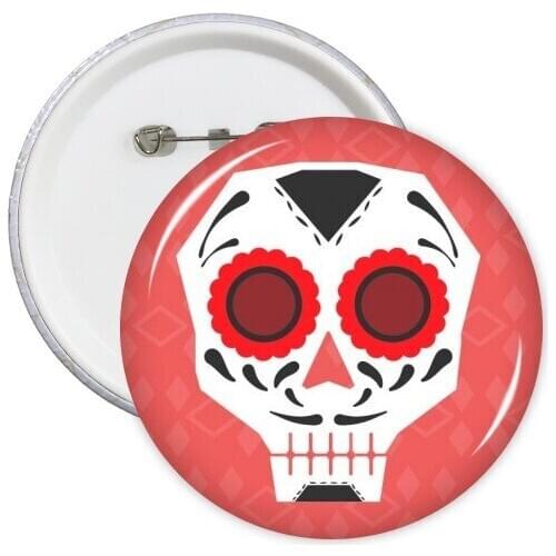 Flower-shaped Red Eyes Skull Mexico National Culture Illustration Round Pins Badge Button Clothing Decoration Gift 5pcs