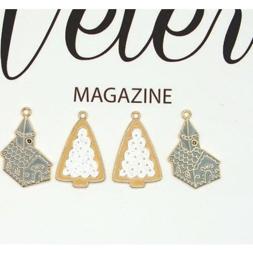 5pcs 18*29mm Enamel Christmas Tree House Charms for DIY Making Pendants Necklaces Earrings Bracelets Handmade Jewelry Findings