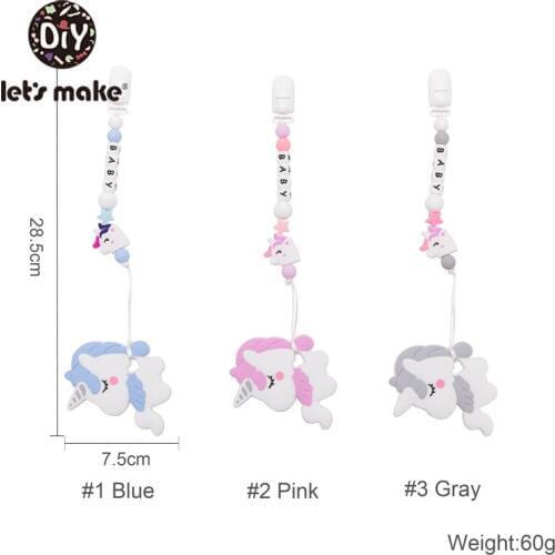 Lets Make 5PC Pacifier Chain Custom Babys Name Unicorn Silicone Holder For Nipples Personalized Pacifier Clip Baby Teether