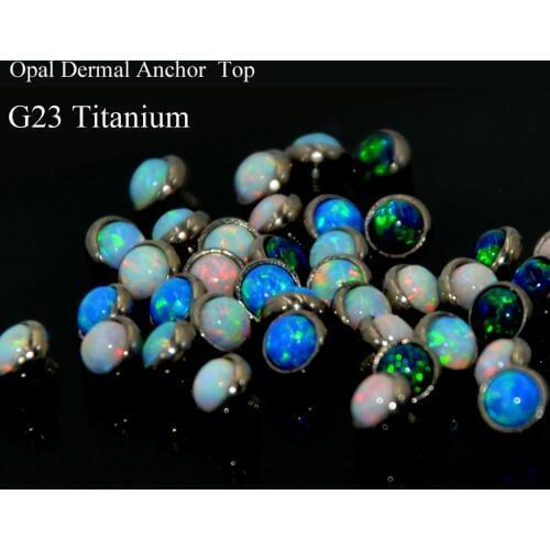 5pcs G23 Titanium Opal Stone Dermal Anchor Top piercing Body Jewelry Attachments-Jewelled Disc Micro Skin Diver Dermal Piercing