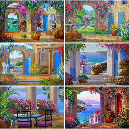 5D DIY Diamond Painting Door Landscape Full Round Drill Diamond Art Embroidery Flower Scenery Cross Stitch Kits Home Decoration