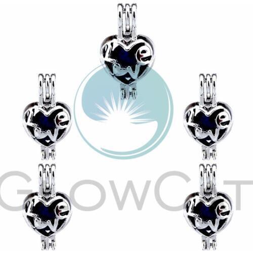 5X Heart LOVE Hollow Pearl Cage Locket Pendants Aromatherapy Essential Oil Diffuser Locket For DIY Necklace Jewelry