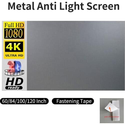 60/84/100/120 Inch Portable Metal Projector Screen Anti-Light Movie Screen 16:9 3D 4K 1080P HD Foldable Projection Screen