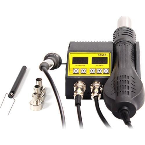 8858D + Portable 2-in-1 Hot Air Gun Desoldering Station BGA Rework Desoldering Chip Electric Iron Soldering Station