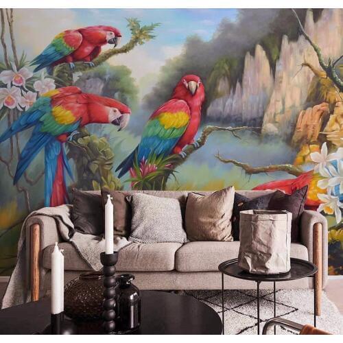 8d Modern Hand-painted Parrot photo wall sticker for lliving room TV background bedroom wallpaper 3d colorful mural paper Decor