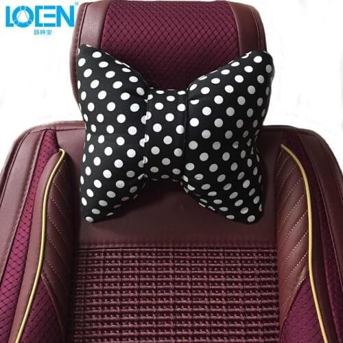 LOEN Car Pillow 1PC Super soft Car pillow Headrest seat Neck supports black pink dot Comfortable for BMW toyota Universal