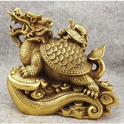 B0602 510Old antique Bronze Arts & Crafts Large three generations of pure copper dragon turtle lucky decoration statue