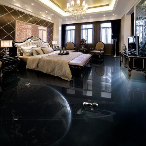 Free shipping mural anti-skidding thickened flooring mural living walls Galaxy Planet 3D bathroom living room floor wallpaper