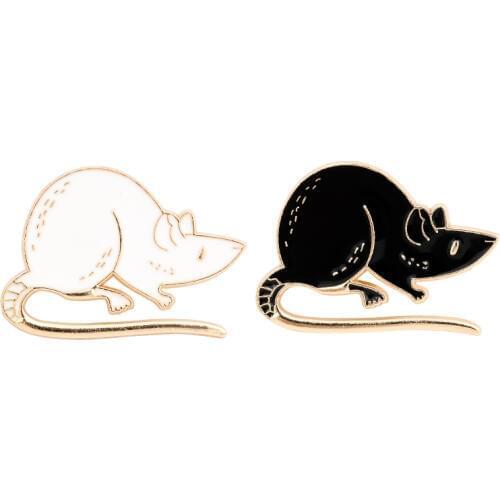 Rats Lapel Pin Enamel Brooches Black White Pin for Clothes Backpack Cartoon Animal Badges Jewelry Gift For Friends Kids