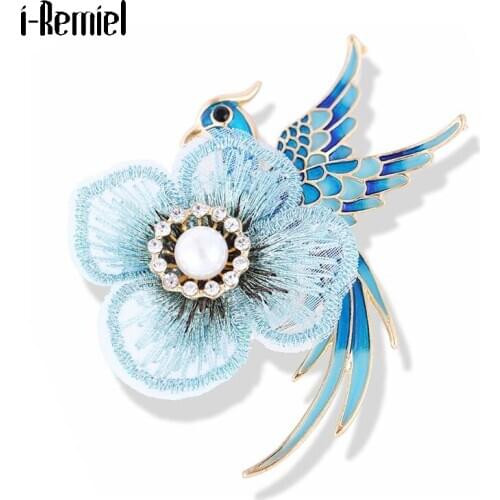 Elegant Handmade Embroidery Cloth Flower Brooch Women Jewelry Phoenix Bird Enamel Pin Pearl Creative Cute/Romantic Accessories
