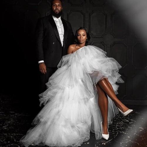 Hot sale White One Shoulder Evening Party Dresses Chic Puffy Ruffle Formal Birdal Gown Layered Women Long Skirt Custom Made