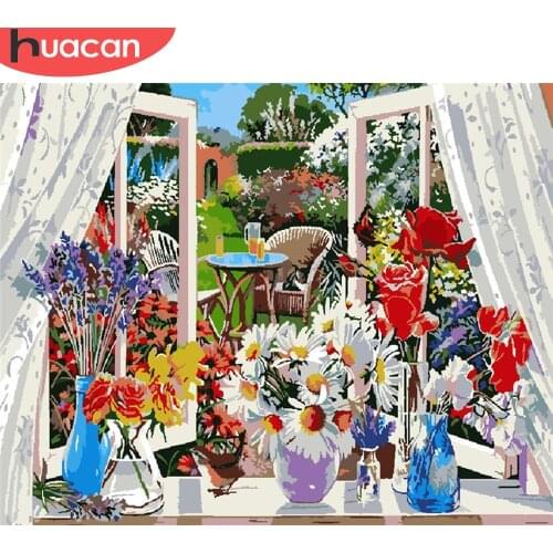 HUACAN DIY Pictures By Numbers Flower Kits Coloring By Number Drawing On Canvas Hand Painted Picture Art Gift Home Decor