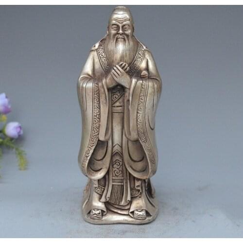 Chinese Silver Famous Philosopher Founder Confucianism Literati KongZi Statue