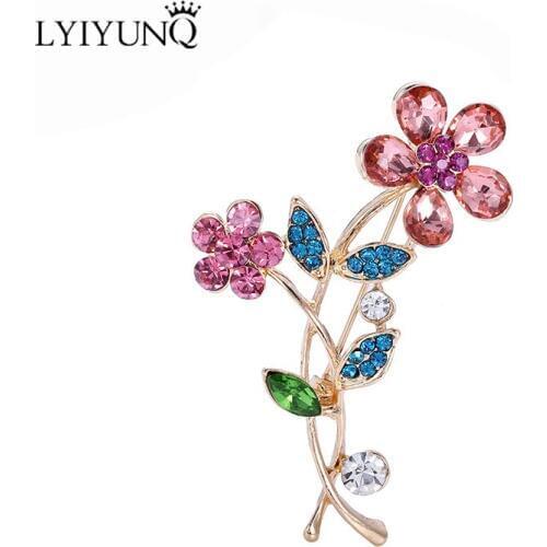LYIYUNQ Classic Plant Flower Brooches Pins For Women Costume Jewelry Fashion Crystal Brooch Pin Clothes Accessories