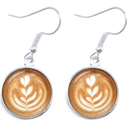 Coffee Latte Carving Love Heart Art Drop Earrings Chocolate Printing Flower Four Leaf Clover Charm Jewelry For Women Girls Gift