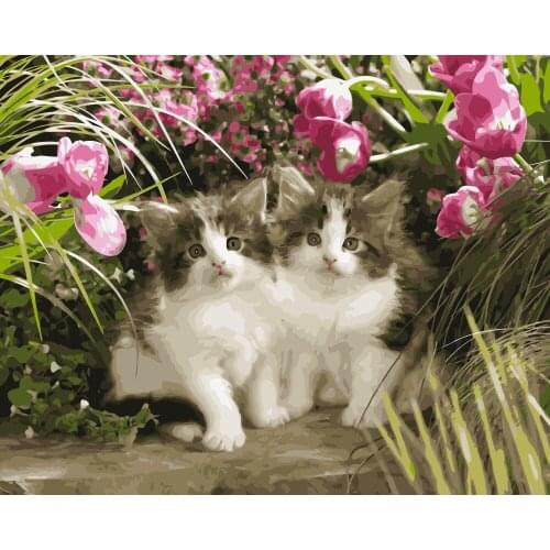 MaHuaf-i148 cat couple animal flowers DIY Coloring by Numbers Digital Oil Painting Hand-painted picture for Children Room Decor