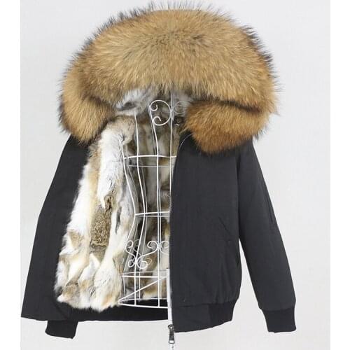MENINA BONITA Waterproof Bomber Parka Winter Jacket Women Real Rabbit Fur Coat Natural Fox Raccoon Fur Collar Hood Removable