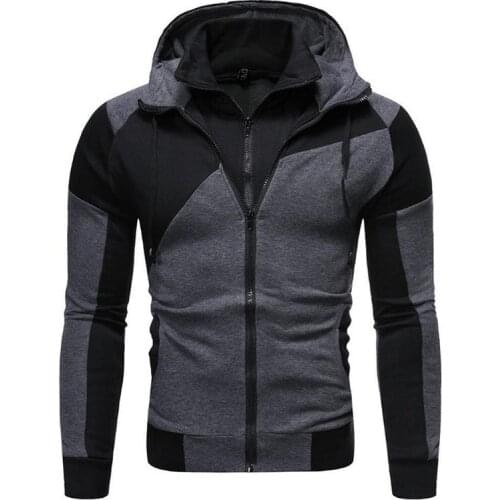 Fashion Mens Spliced Jacket Mountaineering Jacket Plush Outdoor Zipper Jacket with Hood Sports Windbreaker Outwear for Male