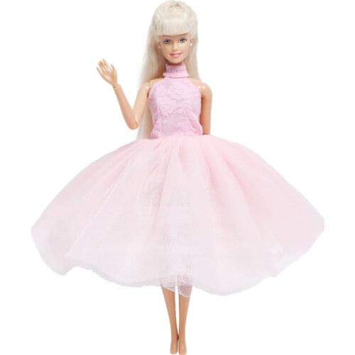 Fashion Pink Doll Dress Lace Ballet Skirt for Barbie Doll Accessories Wedding Party Wear Mini Gown Doll Clothes Kids Gift Toy