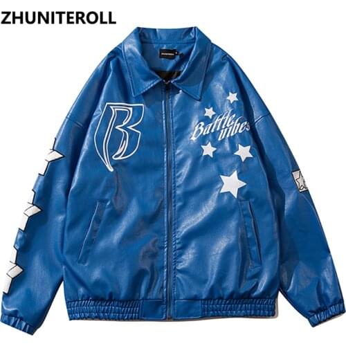 2021 Harajuku Embroidery PU Leather Jacket Men Fashion Button Bomber Baseball Coats Streetwear High Street Black Tops Clothing