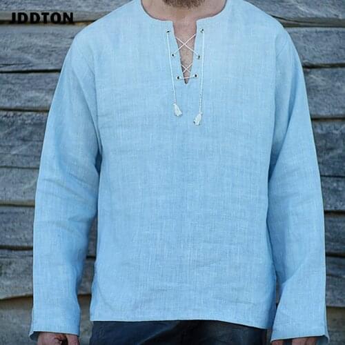 JDDTON Mens Short Sleeve Lacing Shirts Chinese Style Solid Color Cotton Linen National Streetwear Casual Loose Shirts JE648