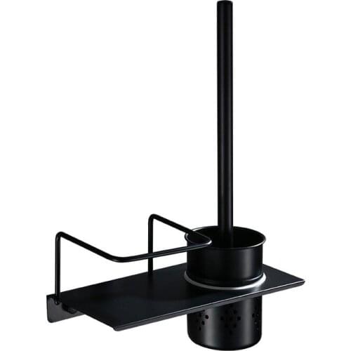 Toilet Brush Holder Set Bathroom Wall Mounted 304 stainless steel Brush Rack Lavatory Cleaning Tools Durable Type Black Finished