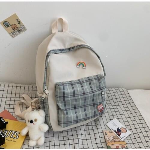 2021 New Schoolbag Female Large-capacity Fashion Ins Sen Department Small Fresh High School Bag Student Korean Plaid Backpack