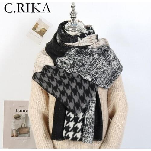 New Faux Cashmere Houndstooth Long Shawl Scarf Women Autumn Winter Fashion England Girl Outdoor Soft Thick Warm Ski Scarves Wrap