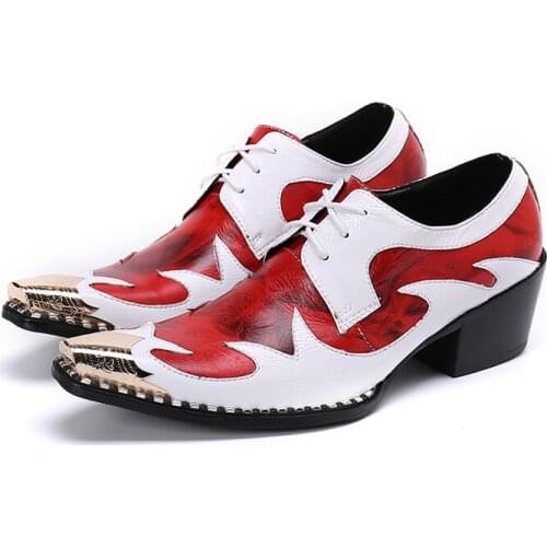 New Arrival Italian Style Elegant Red Print High Heels Mens Dress Formal Oxford Steel Gold Toe Wedding Male Sapato Masculino