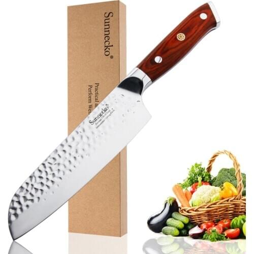 SUNNECKO 7" Santoku knife German 1.4116 Steel Hammer Blade Razor Sharp Meat Cutting Knives Rosewood Handle Best Gift for Kitchen