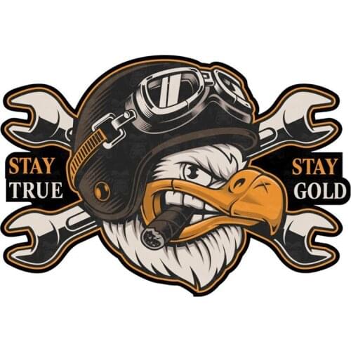 Oldschool Bald Eagle Smoking A Cigar Stay True Gold Anime Waterproof Anti-UV Car Sticker Decal Decor Motorcycle Off-road Laptop
