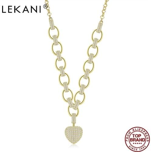 LEKANI Hand Made Necklace For Women Plating Gold Cubic Zirconia Full Setting Heart Shape Pendent Necklace Light Luxury Jewelry