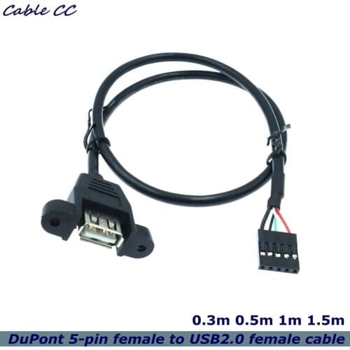 USB 2.0 A panel mount female connector to the first 5-pin DuPont female cable for cable connector on the motherboard