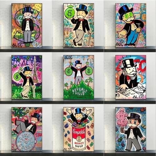 Alec Monopoly Rich Money Man Graffiti Pop Art Canvas Painting Cuadros Posters and Prints Street Wall Art Picture Home Decor