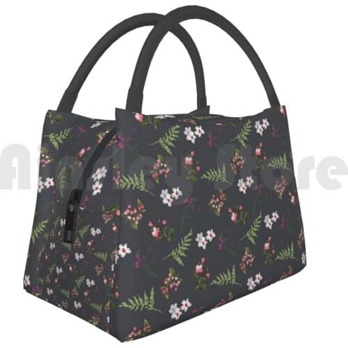 Portable Insulation Bag Vintage Flowers Flowers Vintage Pink Black Fern Romantic Floral Fuchsia Beautiful