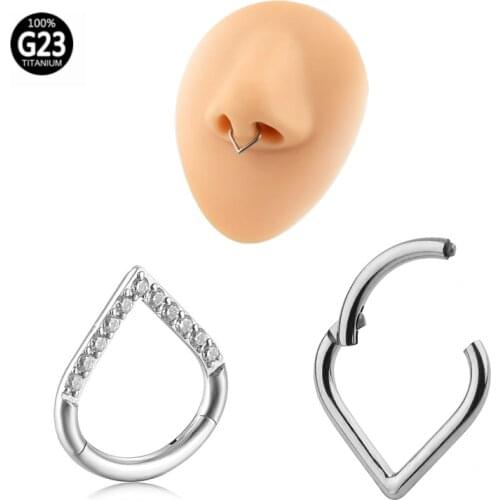 1Pc G23 F136 Titanium 16G Hinged 8-10mm Nose Clicker Tragus Sleeper Hoop Earring Teardrop Septum Piercing Jewelry