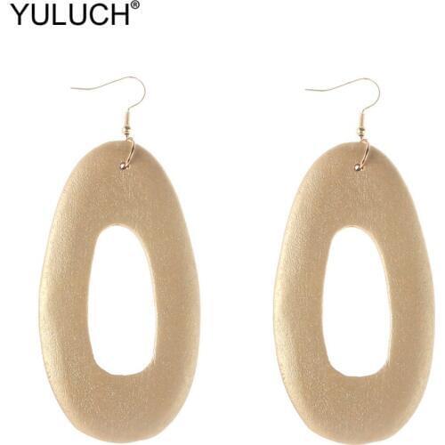 YULUCH 2019 Long Fashion Water Drop Pendant Earrings Big Hollow Wooden Gold Dangle Earings For Women Party Jewelry Dropshiping