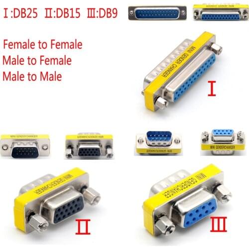 DB Series D-SUB DB9 DB15 DB25 9/15/25 Pin Male/Female to Male/Female RS232 Port VGA Connector M-F M-M F-F Gender Changer Adapter