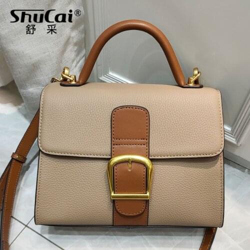SHUCAI Women Bag Vintage Shoulder Bags 2021 Buckle Genuine Leather Ladies Handbags Crossbody Bags For Women Famous Brand