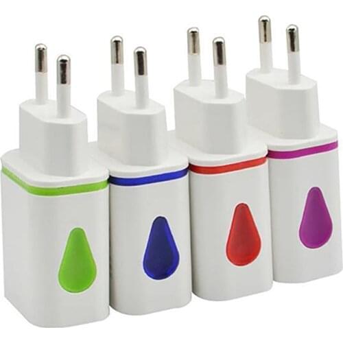Dual USB Port LED light 5V 2.1A US/EU Plug wall home travel Charger Adapter water Drop light emitting Charger