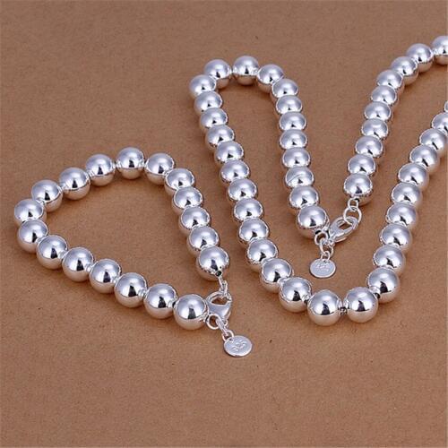 Hot silver color jewelry sets high quality European style fashion men 10MM light bead necklace bracelets S151