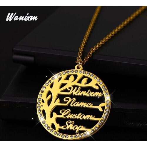 Customized Name Necklace CZ Zircon Tree of Life Pendant Personalized for Women Gold Stainless Steel Nameplate Jewelry