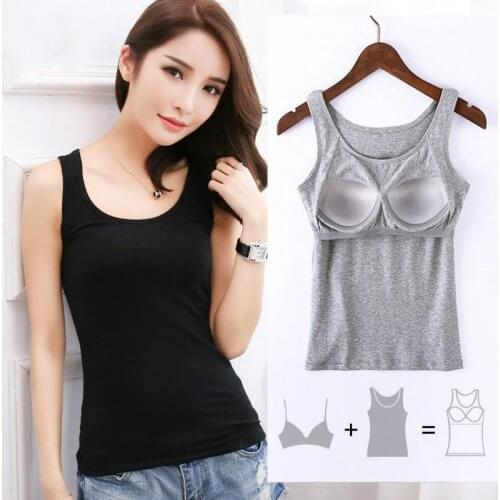 Women Built In Padded Tank Top Female Modal Breathable Fitness Camisole Tops Ladies Push Up Vest Blusas Femininas S11