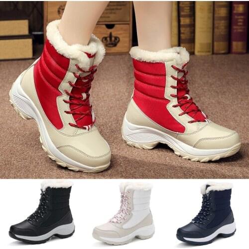 Womens Fashion Snow Boots Winter Warm Plush Boots Thick Bottom Platform Waterproof Ankle Boots