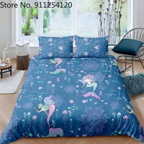 Mermaid Bedding Set Ocean Creature Jellyfish Comforter Cover Children Seahorse Fish Duvet Cover Panda Unicorn Bedspread Cover