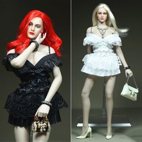 1/6 Scale Female Sexy Black Snow Lotus Mesh Dress Sling Short Skirt Necklace Bracelet Bag Set for 12 inch Action Figure Body