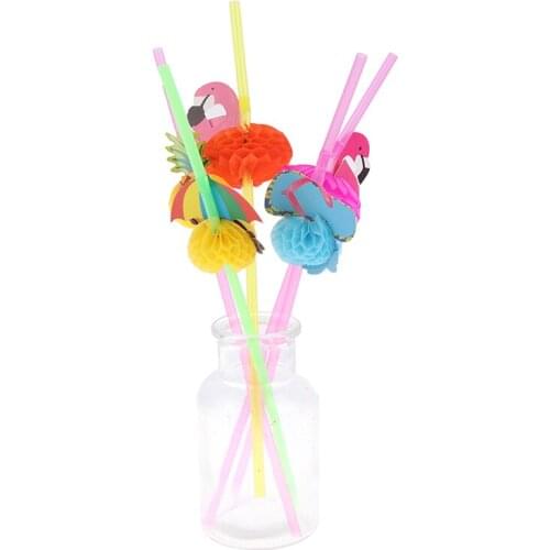 1/20pcs Disposable Plastic Straws Party Supplies Festival Decor Tableware 3D Rose Red Honeycomb Garland Hawaiian Straw