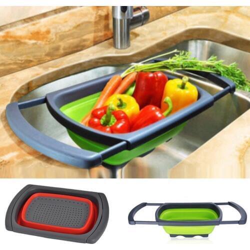 1Pcs Foldable Drain Basket Fruit Vegetable Washing Sink Kitchen Storage Container Case Drain Baskets